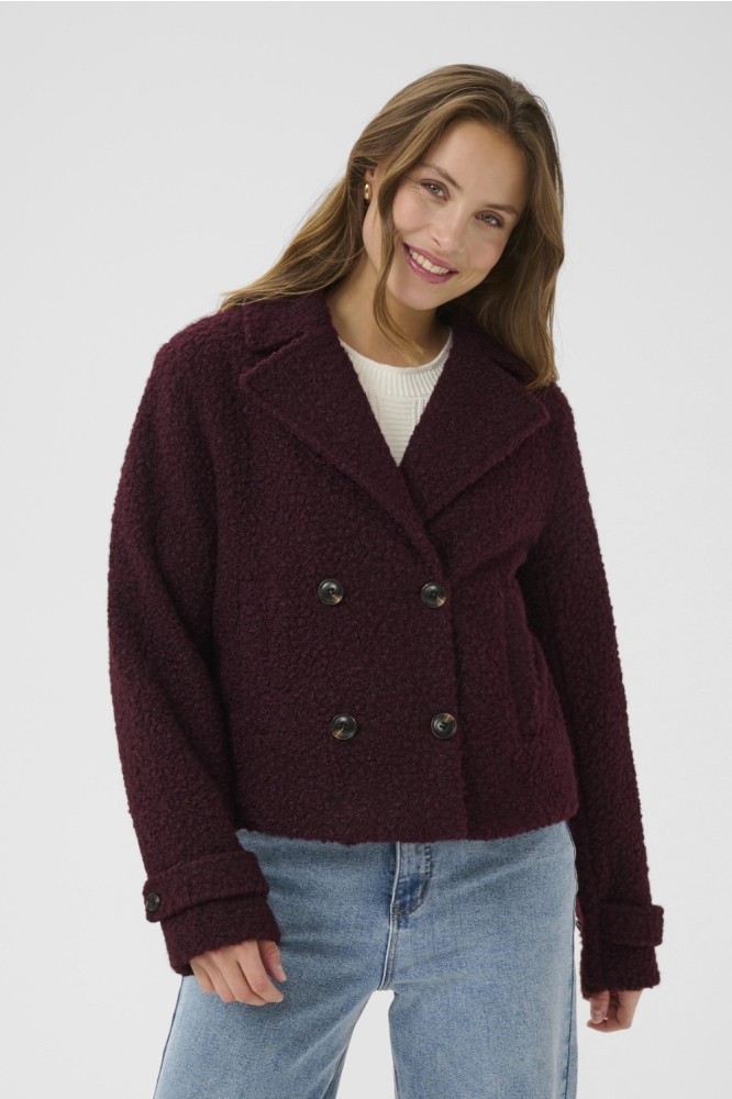Kaffe bordeaux dames jas | Model vooraanzicht