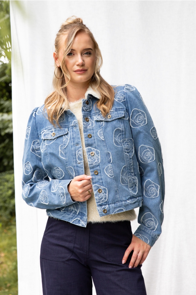 I-coni-K blauwe dames jas | Model vooraanzicht