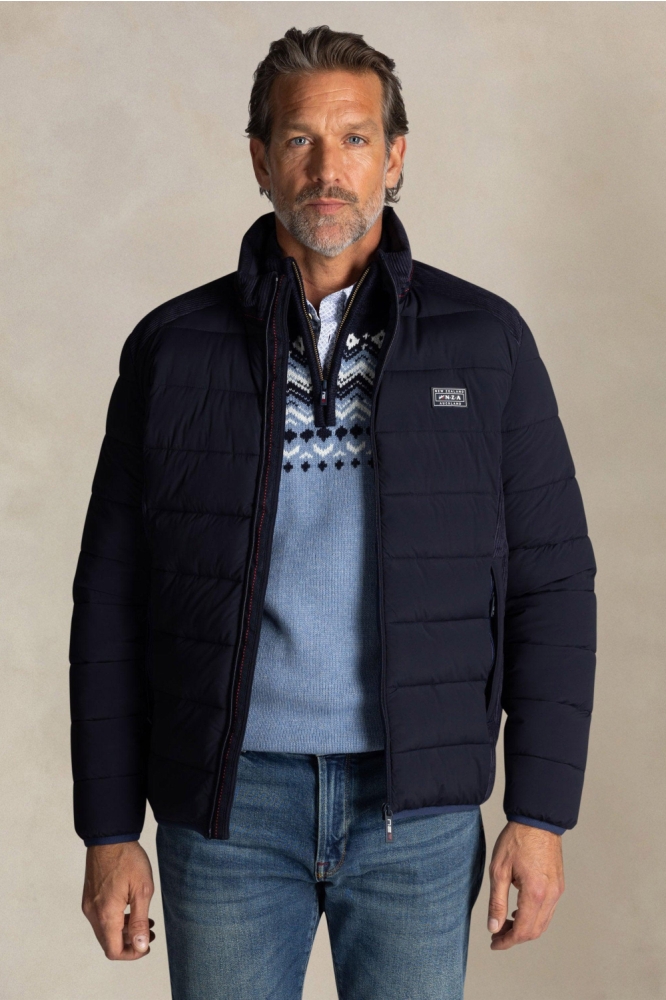 NZA blauwe heren jas | Model vooraanzicht