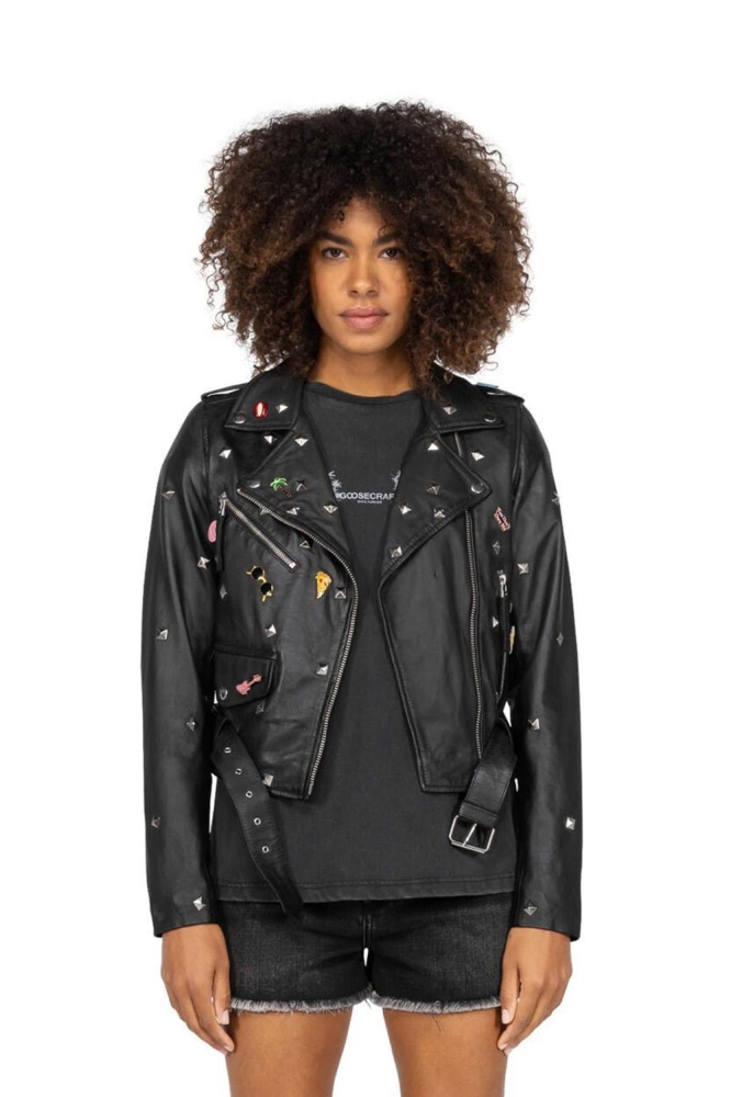 GC MARLY STUDS BIKER 102321051 SHEEP VELVET WAXY BLACK