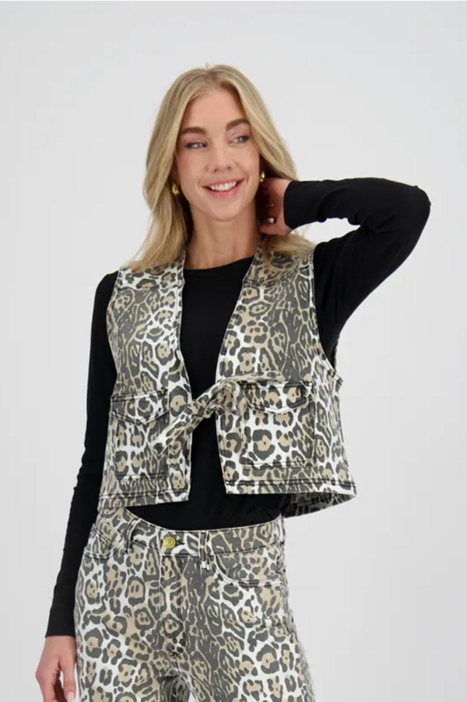 Raizzed zand dames gilet | Model vooraanzicht