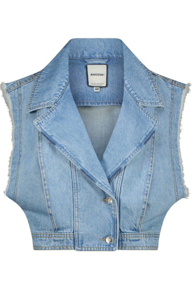 Raizzed blauwe dames gilet | Vooraanzicht