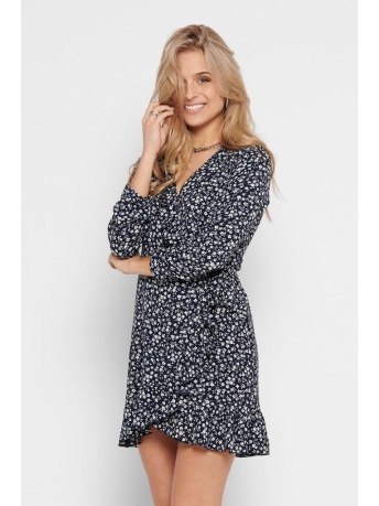 Only Jurk ONLCARLY L/S WRAP SHORT DRESS NOOS 15168029 NIGHT SKY/WHITE FLOW STB