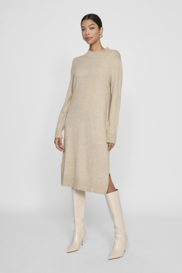 Vila VIRIL CREW NECK L/S MIDI DRESS - NO 14061427 NATURAL MELANGE