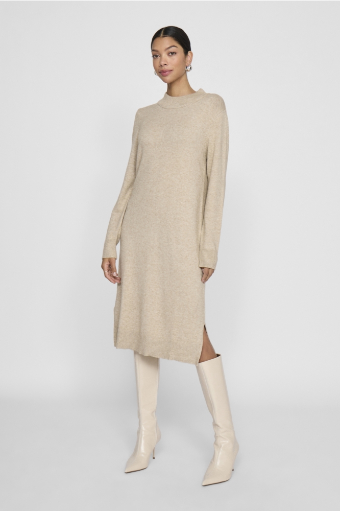 Vila ecru dames jurk | Model vooraanzicht