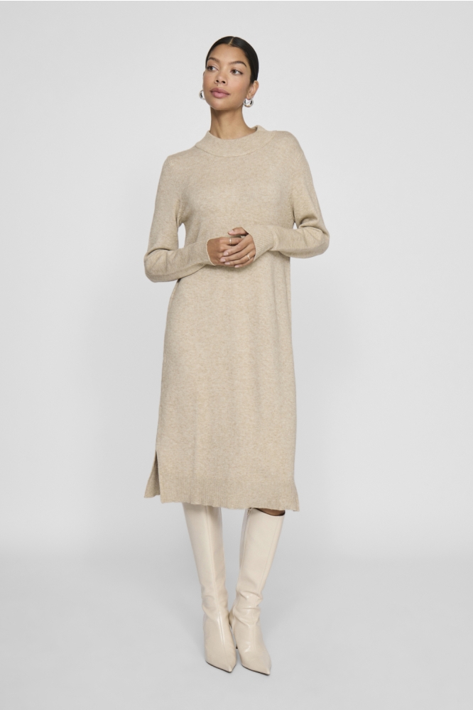 Vila ecru dames jurk | Model vooraanzicht