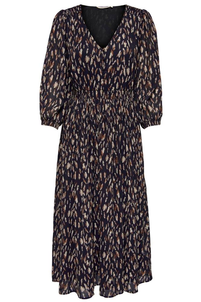 LSURAINY 3/4 V-NECK MIDI DRESS PTM 15274922 Night Sky/GINGER BREAD