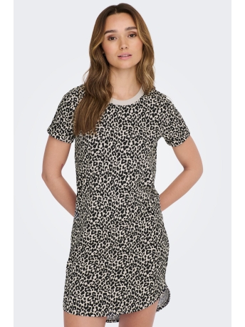 Jacqueline de Yong Jurk JDYIVY S/S AOP SWEAT DRESS JRS 15227285 TAPIOCA/LEO BLACK