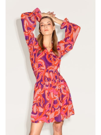 Freebird Jurk DRESS FRIDAY WV CRINKLE AOP PES 23 1 92 Bright Pink