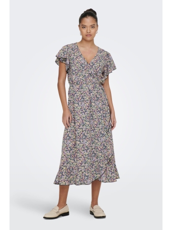 Jacqueline de Yong Jurk JDYPIPER MILO S/S MIDI FLOUNCE DRES 15293978 Black/LAVENDULA