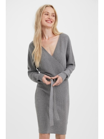 Vero Moda Jurk VMHOLLYREM LS V-NECK DRESS GA NOOS 10269251 Medium Grey Melange