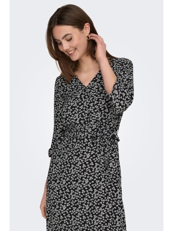 Jacqueline de Yong Jurk JDYLION 3/4 WRAP DRESS WVN NOOS 15207813 BLACK/CD FLOWERS
