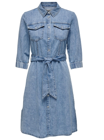 Only Jurk ONLHELLE HARLOW SS BELTED DNM DRESS 15269104 MEDIUM BLUE DEMIN