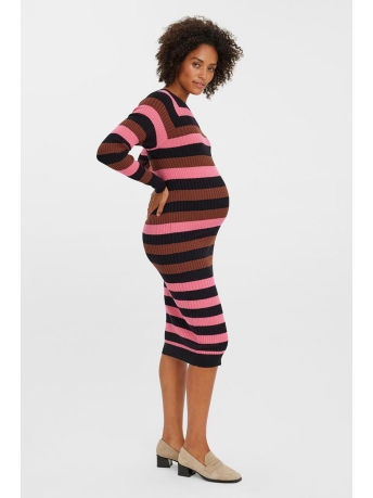 Mama-Licious Positiekleding VMMCLEO LS O-NECK BELOW KNEE DRESS 20017801 Black w/ HOT PINK
