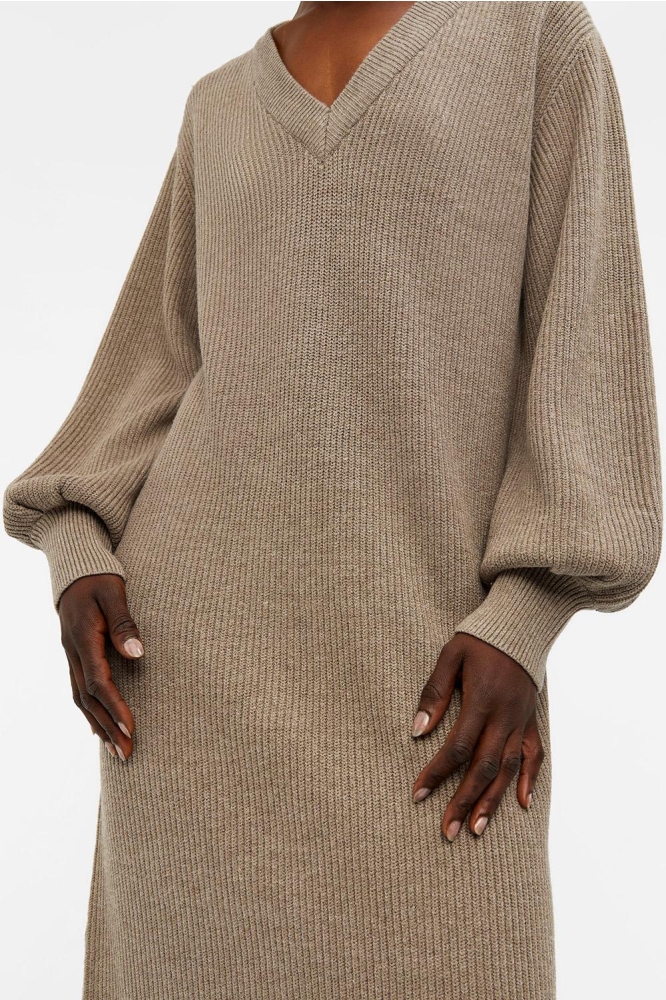 objmalena l s knit dress noos 23035775 object jurk fossil melange