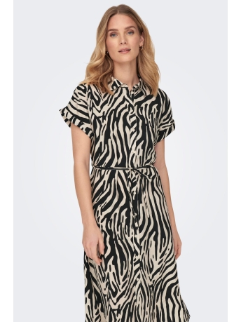 Jacqueline de Yong Jurk JDYCAMILLE S/S SHIRT DRESS WVN 15286472 Sandshell/BLACK ZEBR