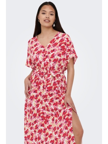 Jacqueline de Yong Jurk JDYSTARR LIFE MIDI S/S STRING DRESS 15290658 WARM SAND/PINK FLOWE