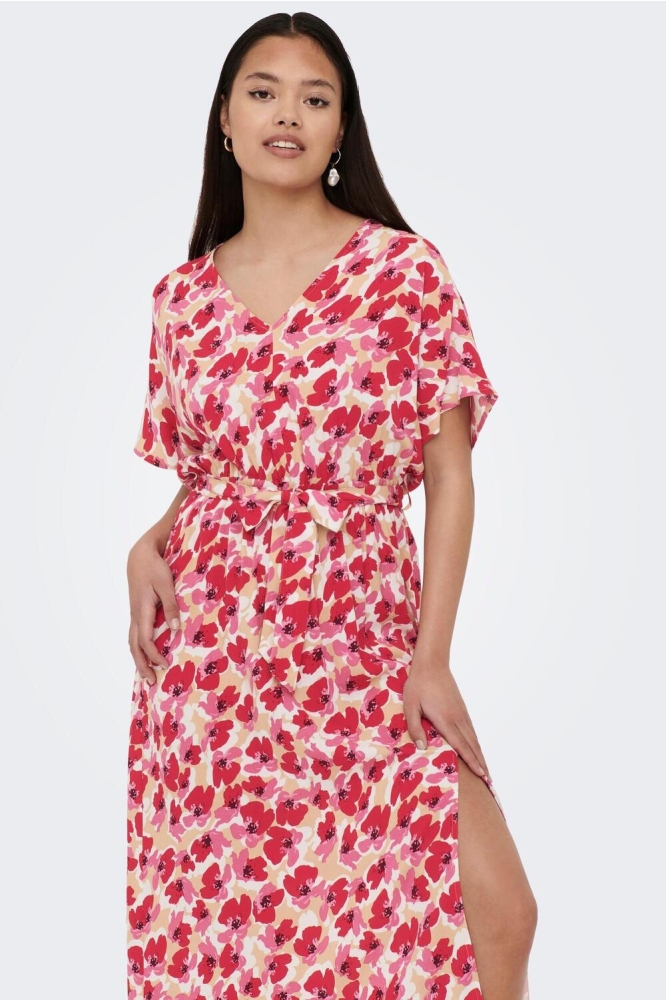 JDYSTARR LIFE MIDI S/S STRING DRESS 15290658 WARM SAND/PINK FLOWE