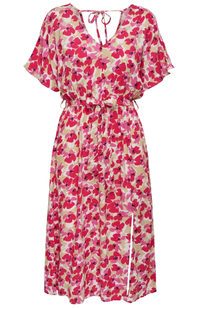 JDYSTARR LIFE MIDI S/S STRING DRESS 15290658 WARM SAND/PINK FLOWE