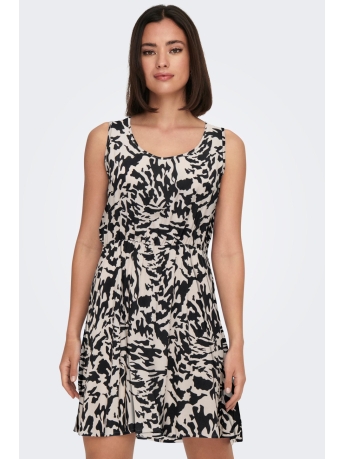 Jacqueline de Yong Jurk JDYSTARR LIFE S/L O-NECK DRESS WVN 15290647 Tapioca/BLACK ABST