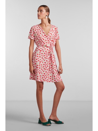 Pieces Jurk PCEMANUELLE SS FAKE WRAP DRESS 17137989 PINK LADY/FLOWER