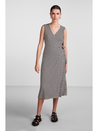 Pieces Jurk PCKESH SL WRAP MIDI DRESS 17137851 CLOUD DANCER/ BLACK GRAP