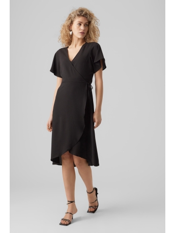 Vero Moda Jurk VMSAKI SS CALF WRAP DRESS WVN GA NO 10287361 BLACK