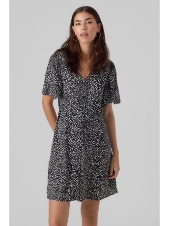 Vero Moda Jurk VMALBA SS SHORT DRESS WVN NOOS 10292845 BLACK/JOEY DOT