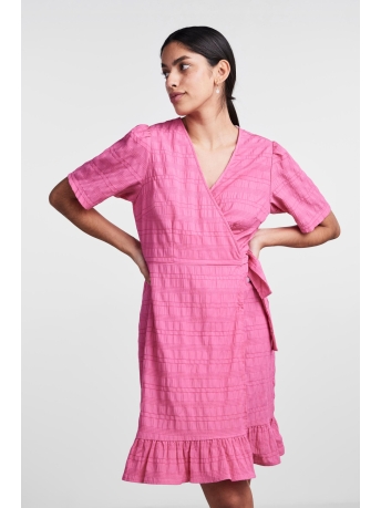 Pieces Jurk PCLOUISE SS WRAP DRESS 17139342 SHOCKING PINK