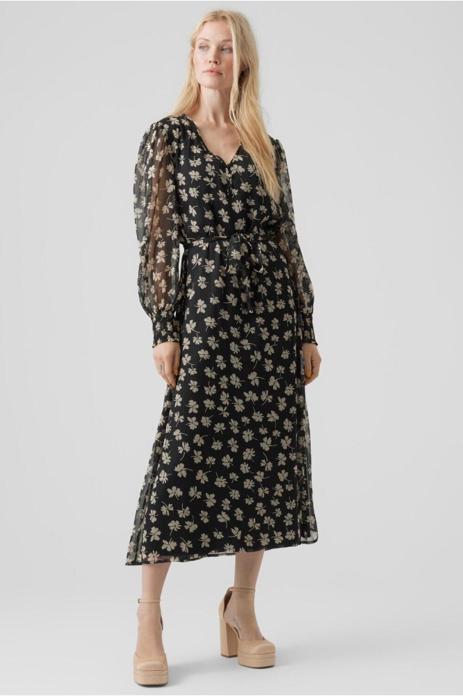 VMPICA L/S V-NECK 7/8 DRESS WVN BTQ 10285630 BLACK