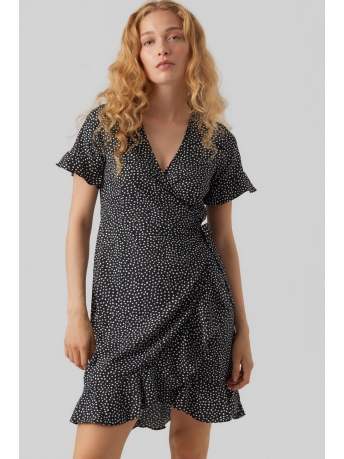 Vero Moda Jurk VMHENNA 2/4 WRAP FRILL DRESS WVN 10286402 Black/White tiny
