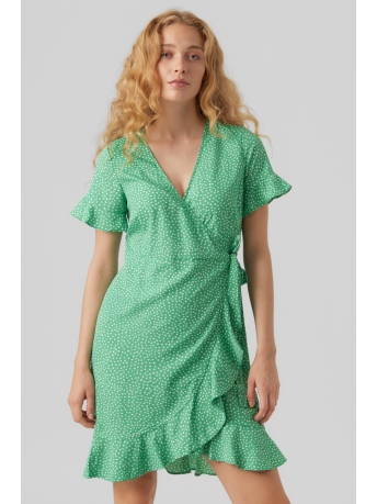 Vero Moda Jurk VMHENNA 2/4 WRAP FRILL DRESS WVN 10286402 Bright Green/White