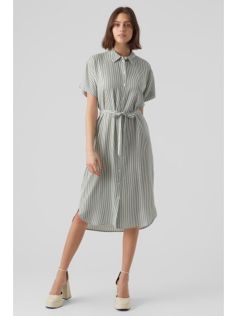 Vero Moda Jurk VMBUMPY SS CALF SHIRT DRESS NOOS 10279684 SNOW WHITE/LAUREL