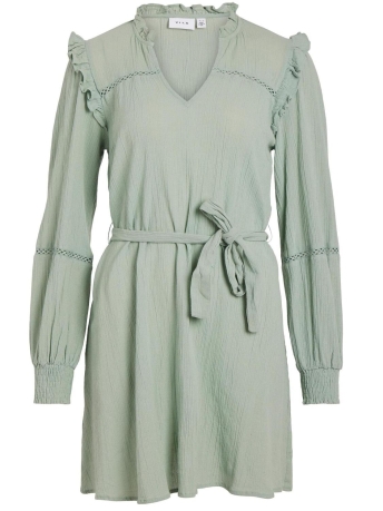 Vila Jurk VIALIA V-NECK L/S SHORT DRESS 14085227 GREEN MILIEU