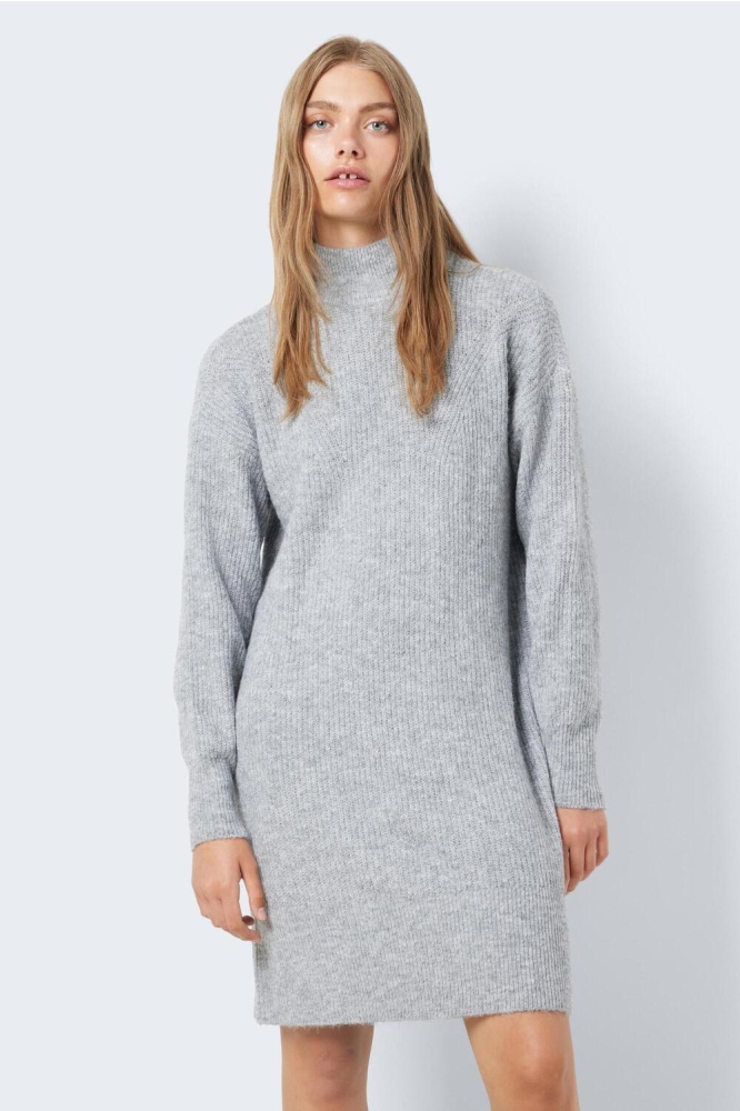 NMNELLA L/S HIGHNECK KNIT DRESS FWD 27026914 MEDIUM GREY