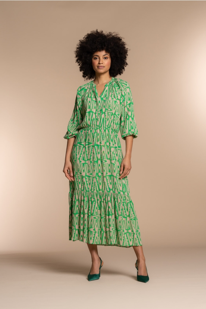 MAXI STROKENJURK IKAT PRINT 37139 20 Green/Sand combi