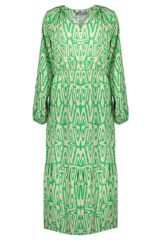 MAXI STROKENJURK IKAT PRINT 37139 20 Green/Sand combi