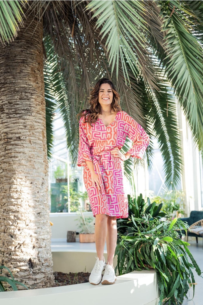 LEONIE FABRIC PRINTED DRESS 231 0007-0400 SAND/PINK