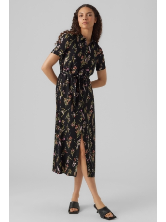 Vero Moda Jurk VMEASY S/S LONG SHIRT DRESS R1 WVN 10286792 BLACK/MIA