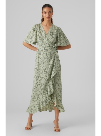 Vero Moda Jurk VMEMMA HENNA SS LONG WRAP DRESS WVN 10290768 RESEDA/STEFF LEO