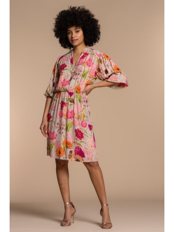 Geisha Jurk MIDI JURK MET KLEURRIJKE FLOWERPRINT 37137 20 Sand/Pink combi
