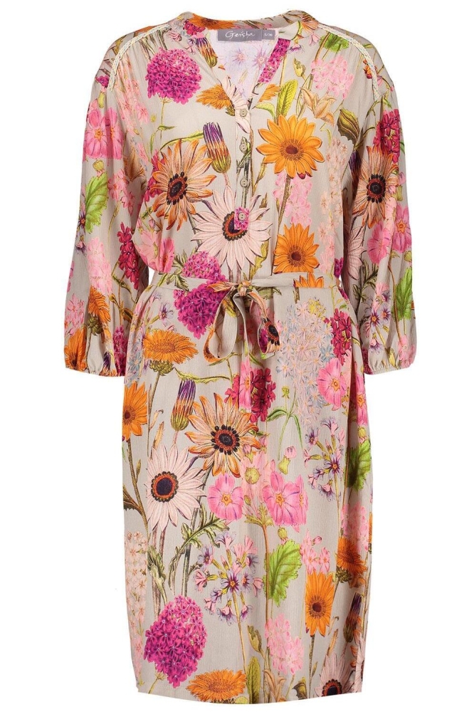 MIDI JURK MET KLEURRIJKE FLOWERPRINT 37137 20 Sand/Pink combi