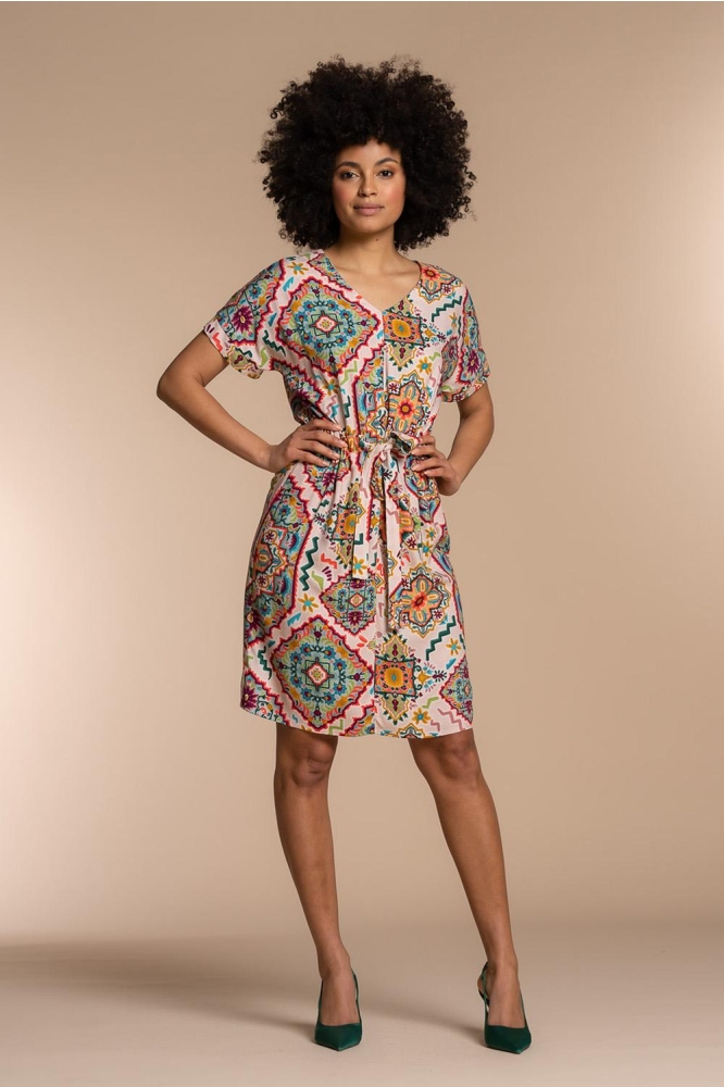 MIDI DRESS GRAFISCHE ETHNIC PRINT 37149 20 Off-White/Coral/Kerry combi