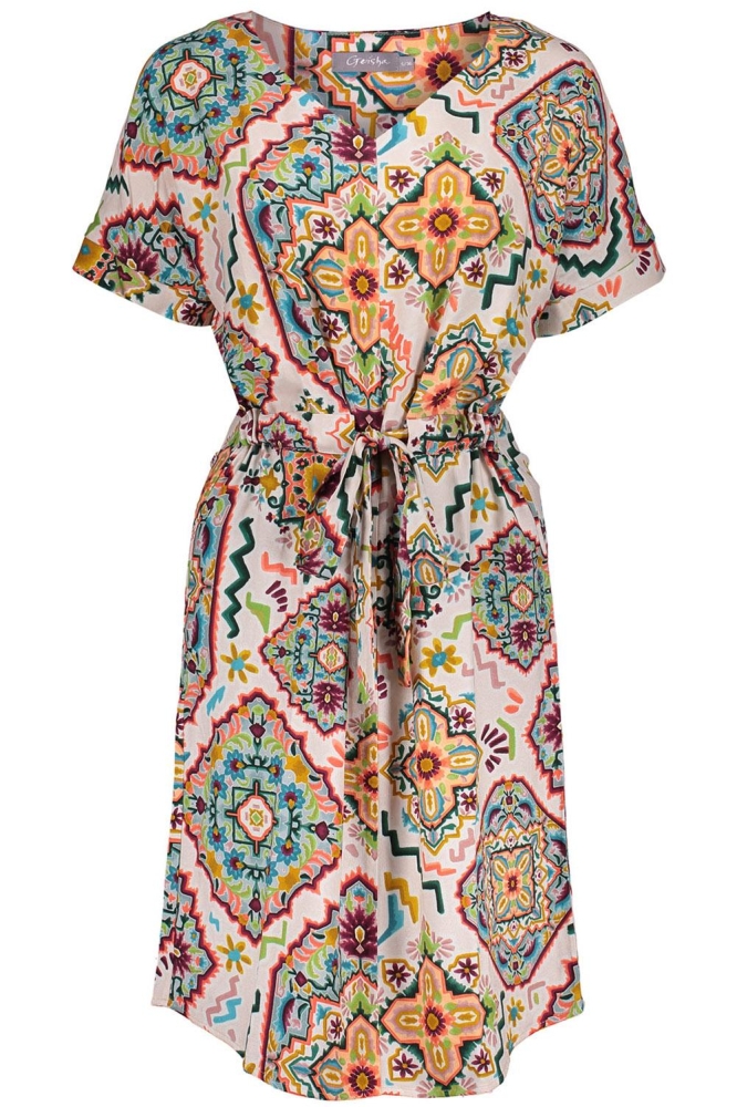 MIDI DRESS GRAFISCHE ETHNIC PRINT 37149 20 Off-White/Coral/Kerry combi
