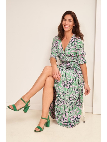 NED Jurk NIYA 1 2 SS PANTER WOVEN 23S1 TF033 04 200 GREEN