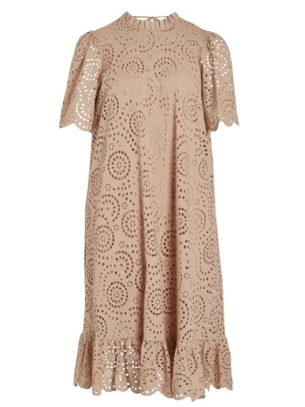 Rouge Vila Jurk VISOFFY S/S KNEE DRESS 14085998 SIMPLY TAUPE