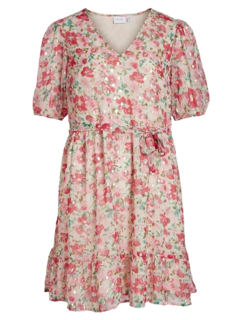 Vila Jurk VIMARION 2/4 SHORT DRESS/LC 14087152 Cloud Dancer/Pink flower