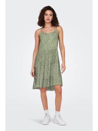 Only Jurk ONLMAJ LIFE S/L AOP SHORT DRESS WVN 15218451 Artichoke Green/CLOUD DANC