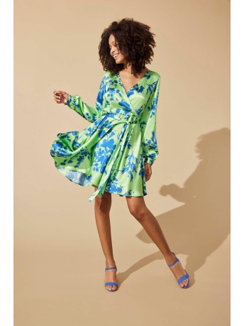 Only Jurk ONLSUMMER L/S WRAP DRESS PTM 15292716 Summer Green/Occ botani