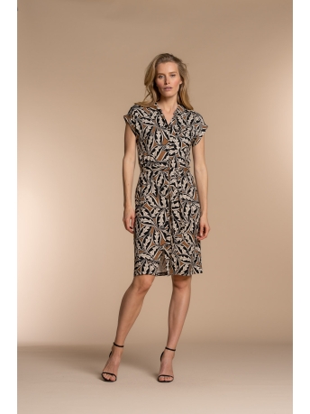 Geisha Jurk JURK GRAFISCH BLADERPRINT 37146 20 Tabacco/Black combi